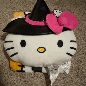 NEW Hello Kitty Noggins Pillow & Plush Blanket Set Halloween Witch Orange NWT